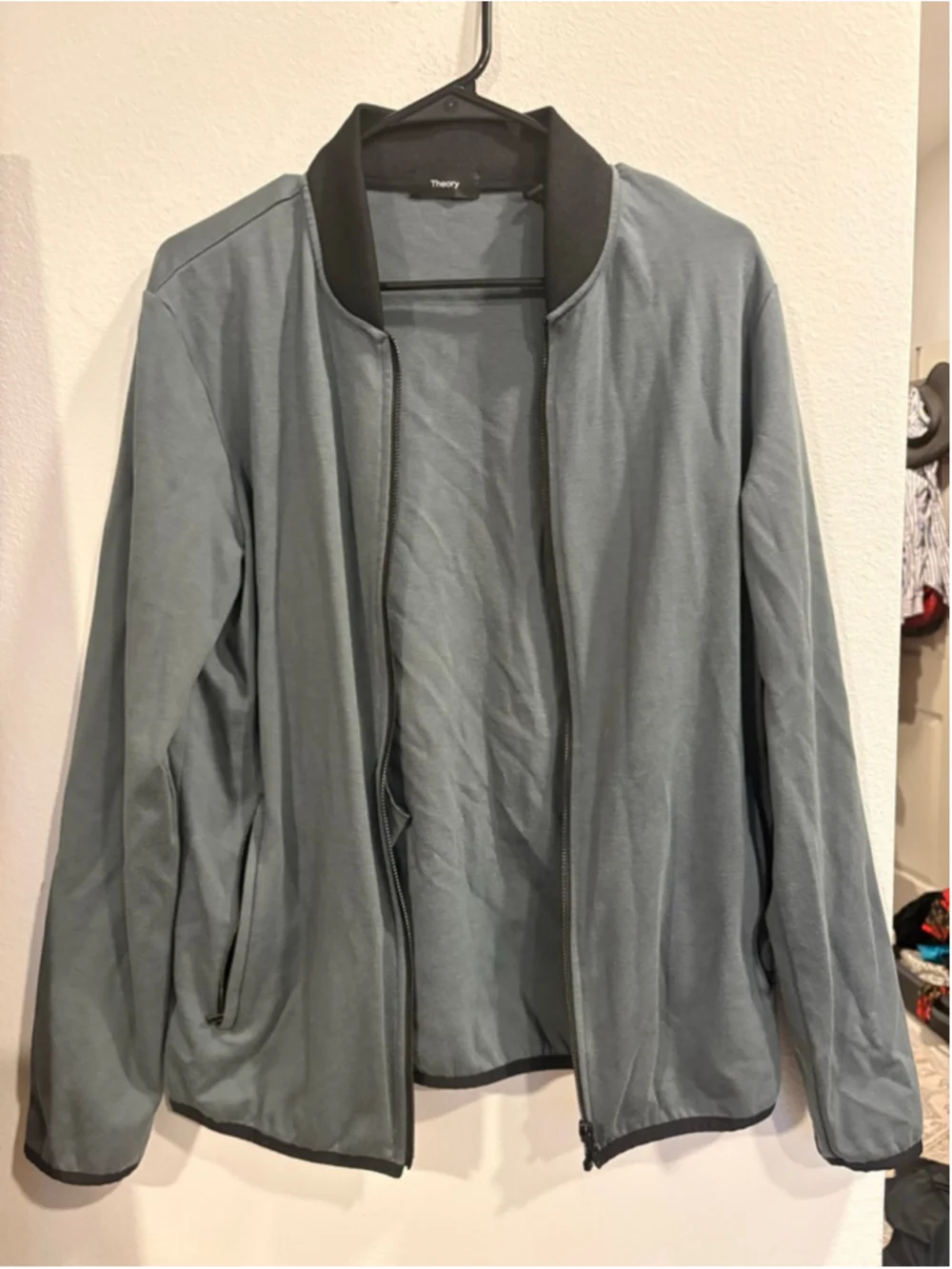 Theory Stealth Bomber Jacket Plinth Grey Stretch Knit M